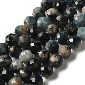 Natural Grade AB Blue Tourmaline Beads Strands, Indicolite Beads, Round, Sharp Flat Faceted, 6mm, Hole: 0.5mm, about 62pcs/strand, 15.35''(39cm)