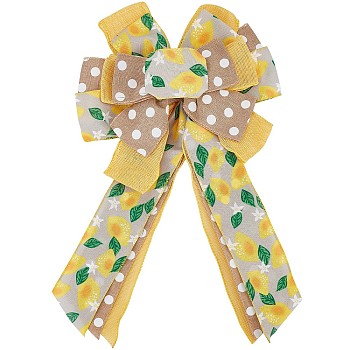 Lemon & Polka Dot Pattern Polyester Bowknot, with Twist Tie, for Party Favor, Gold, 420x250x34mm