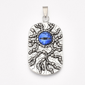 Alloy Big Pendants, with Resin, Oval with Eye, Antique Silver, 52.5x29.5x7mm, Hole: 8.5x4mm
