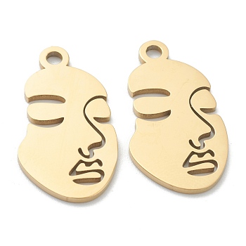 Ion Plating(IP) 304 Stainless Steel Pendants, Manual Polishing, Abstract Face, Golden, 24x13x1mm, Hole: 2mm