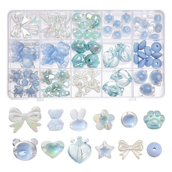 DIY Jewelry Making Finding Kit, Including Acrylic & ABS Plastic Imitation Pearl & Silicone Beads, Resin Cabochons, Heart & Flower & Star & Crown & Bowknot & Cat, Light Sky Blue, 73Pcs/box