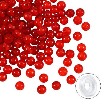 DIY Jewelry Bracelet Making Kits, 200Pcs 6mm Dyed Round Natural White Jade Beads and Flat Elastic Thread, Indian Red, 6mm, Hole: 1mm, 200pcs/box