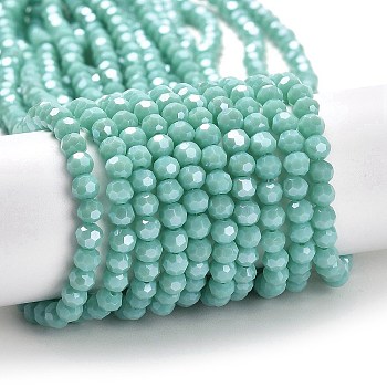 Opaque Glass Beads Strands, Faceted, Round, Medium Aquamarine, 4mm, Hole: 0.7mm, about 88~95pcs/strand, 12.99~14.06 inch(33~35.7cm)