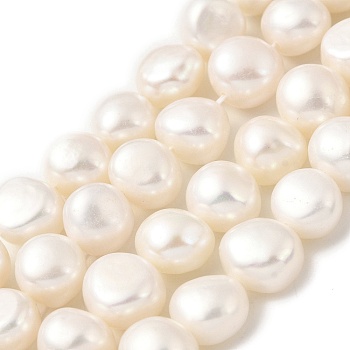 Natural Cultured Freshwater Pearl Beads Strands, Two Sides Polished, Cornsilk, 9~10mm, Hole: 0.5mm, about 20pcs/strand, 6.69''(17cm)