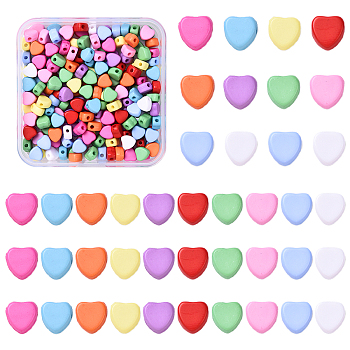 200Pcs 10 Colors Opaque Acrylic Beads, Dying, Heart, Mixed Color, 7x7x4mm, Hole: 1.6mm, 20pcs/color