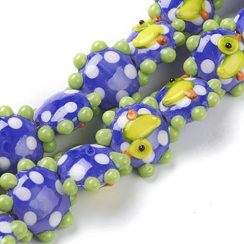 Handmade Lampwork Beads, Flower, Duck, Bumpy, Blue, 21x19x10mm, Hole: 2mm, about 20pcs/strand, 12.60''(32cm)