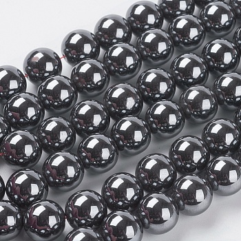 Non-Magnetic Synthetic Hematite Beads, AA Grade Round Beads, Black, 12mm, Hole: 0.8mm, about 34pcs/strand