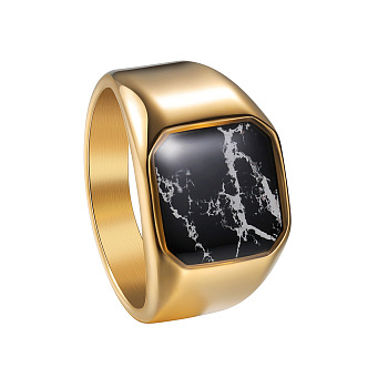 316L Surgical Stainless Steel Finger Rings for Men, Square, Golden, US Size 10(19.8mm)
