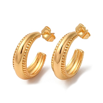 Rack Plating Brass Round Stud Earrings, Long-Lasting Plated Half Hoop Earrings, Golden, 29x23x8mm