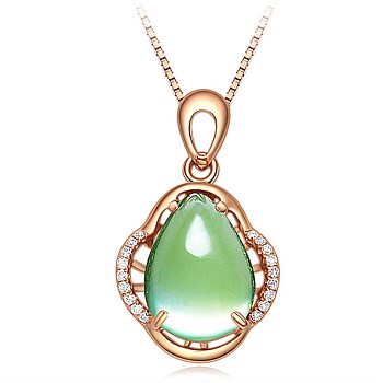 Brass Clear Cubic Zirconia Pendants, with Teardrop Shape Glass Imitation Emerald, Rose Gold, 20x15x14mm, Hole: 3x5mm