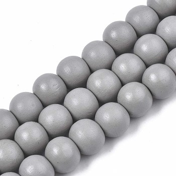 Painted Natural Wood Beads Strands, Round, Silver, 10x8~9mm, Hole: 2~3mm, about 41~42pcs/strand, 13.98 inch~14.61 inch(35.5~37.1cm)