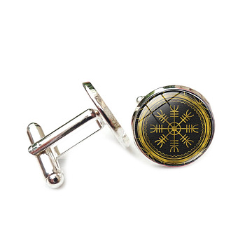 Alloy Enamel Compass Cufflinks, Men's Fashion French Shirt Button, Cufflinks Sleeve Nails Accessories, Dark Khaki, 16mm