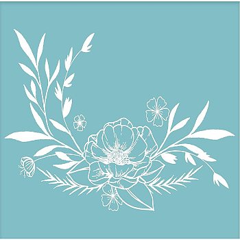 Self-Adhesive Silk Screen Printing Stencil, for Painting on Wood, DIY Decoration T-Shirt Fabric, Flower, Sky Blue, 22x28cm