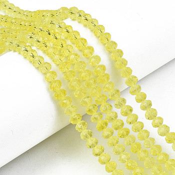 Glass Beads Strands, Faceted, Rondelle, Yellow, 6x5mm, Hole: 1mm, about 85~88pcs/strand, 16.1~16.5 inch(41~42cm)