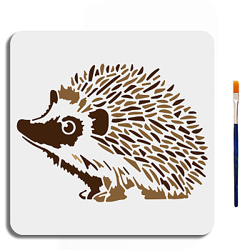 1Pc PET Hollow Out Drawing Painting Stencils, for DIY Scrapbook, Photo Album, with 1Pc Art Paint Brushes, Hedgehog, 300x300mm