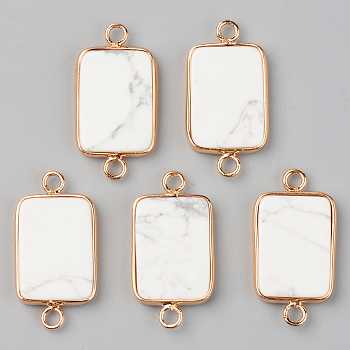 Natural Howlite Links, with Light Gold Plated Edge Brass Loops, Rectangle, 28.5x15x3.5mm, Hole: 2mm