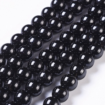 Natural Black Onyx Beads Strands, Grade AB, Round, Dyed & Heated, Black, 8mm, Hole: 1mm, about 50pcs/strand, 15 inch