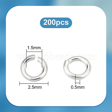 Elite 200Pcs Rhodium Plated 925 Sterling Silver Jump Rings(STER-PH0001-50)-2