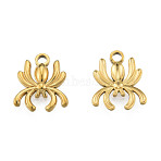 Ion Plating(IP) 201 Stainless Steel Charms, Spider, Real 18K Gold Plated, 15x13x2mm, Hole: 2mm(STAS-N098-221LG)