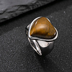 304 Stainless Steel with Natural Tiger Eye Finger Rings for Men, Stainless Steel Color, Heart, US Size 9(18.9mm)(FS-WG9BB25-08)