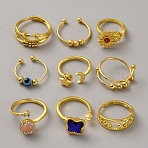 9Pcs Alloy Rotating Cuff Open Rings Sets, with Rhinestone, Fidget Spinner Rings for Calming Worry Meditation, Golden, 15~20mm(RJEW-WH0016-78)