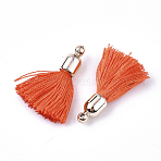 Polyester Tassel Pendant Decorations, with CCB Plastic Findings, Light Gold, Orange Red, 25~30x6mm, Hole: 1.5mm(FIND-S286-09)