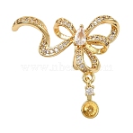 Brass Micro Pave Clear Cubic Zirconia Fold Over Clasps, Bowknot, Real 18K Gold Plated, 25x28x10mm, Hole: 4.5x5mm(KK-C075-50G)