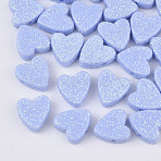 Opaque Acrylic Beads, with Glitter Powder, Heart, Light Sky Blue, 13.5x13x5mm, Hole: 1.5mm(MACR-T033-08D)