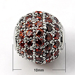 Brass Cubic Zirconia Beads, Round, Platinum, 10mm, Hole: 1.5mm(X-ZIRC-D009-04P)