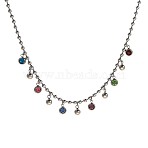 304 Stainless Steel Necklaces, with Rhinestone Charms, Round, Stainless Steel Color, 17.72 inch(45cm)(NJEW-H012-59P)