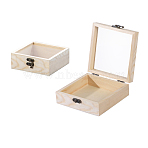 Wooden Storage Boxes, with Clear Glass Flip Cover & Iron Clasp, Square, PapayaWhip, 12x12x5cm, 1pc(WOCR-DJ0001-01B)