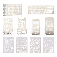 Plastic & Stainless Steel Drawing Stencil, Hollow Hand Accounts Ruler Templat, For DIY Scrapbooking, Stainless Steel Color, 10pcs/set(DIY-TA0003-19)