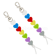 Silicone Heart Pendant Decoration, with Alloy Swivel Lobster Claw Clasps, Colorful, 137x14x8mm, 2pcs/set(HJEW-AB00508)