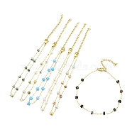 Natural Mixed Gemstone Column Beaded Anklet with Vacuum Plating Golden 304 Stainless Steel Chains for Women, 8-3/4~8-7/8 inch(22.1~22.4cm)(AJEW-Z008-03)