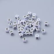 Pandahall 50g Opaque Acrylic Horizontal Hole Letter Beads, Cube, Letter W, 6x6x6mm, Hole: 3.2mm(SACR-TA0001-19A)