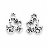 Tibetan Style Alloy Charms, Swan, Cadmium Free & Lead Free, Antique Silver, 14.5x12x3mm, Hole: 1.6mm(X-TIBEP-S319-100AS-RS)