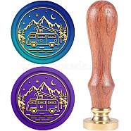 Wax Seal Stamp Set, Sealing Wax Stamp Solid Brass Head,  Wood Handle Retro Brass Stamp Kit Removable, for Envelopes Invitations, Gift Card, Mountain Pattern, 83x22mm(AJEW-WH0208-793)
