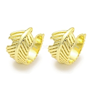 Brass Cuff Earrings, Feather, Real 18K Gold Plated, 12x8mm(EJEW-C104-056G)