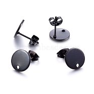 304 Stainless Steel Stud Earring Findings, with Loop and Flat Plate, Flat Round, Electrophoresis Black, 8x1mm, Hole: 1.2mm, Pin: 0.8mm(X-STAS-K184-01-02B)