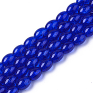 Transparent Crackle Glass Beads Strands, Oval, Blue, 8x5.5~6mm, Hole: 1mm, about 100pcs/strand, 31.4 inch(X-DGLA-S085-6x8-16)