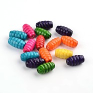 Mixed Lead Free Oval Natural Wood Beads, Dyed, Beads: 15mm long, 8mm wide, hole 3mm(X-YTB020)