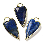 Natural Lapis Lazuli Pendants, Rack Plating Brass Heart Charms, Golden, 38x19x7.3~7.8mm, Hole: 4.7x6.5mm(G-K347-01G-02)