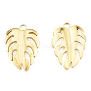 Ion Plating(IP) 201 Stainless Steel Pendants, Monstera Leaf, Real 18K Gold Plated, 26.5x18x2mm, Hole: 2.5mm(STAS-N098-252LG)