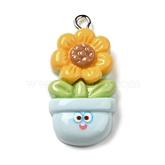 Opaque Resin Pendants, with Platinum Plated Iron Loops, Sunflower Charms, Gold, 31x15x7mm, Hole: 2mm(CRES-M030-03)