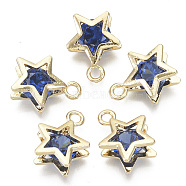 Brass Micro Cubic Zirconia Charms, Star, Light Gold, Royal Blue, 15x11.5x5.5mm, Hole: 1.8mm(X-KK-N235-034C)