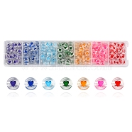 7 Colors Transparent Acrylic Beads, Flat Round with Heart, Mixed Color, 7x4mm, Hole: 1.5mm, 35~38pcs/color(TACR-YW0001-57B)