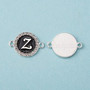 Alloy Enamel Links Connectors, with Crystal Rhinestones, Flat Round with Letter, Silver Color Plated, Letter.Z, 22x16x2mm, Hole: 1.8mm(ENAM-TAC0003-01S-02Z)