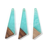 Resin & Wood Pendants, Triangle Charms, Aquamarine, 49x14.5x3.5mm, Hole: 2mm(WOOD-F015-15D)