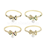 Rack Plating Brass Pave Cubic Zirconia Bowknot Hinged Bangles for Women, with Round Plastic Imitation Pearl, Real 18K Gold Plated, Cadmium Free & Lead Free, Long-Lasting Plated, Mixed Color, Inner Diameter: 2-3/8 inch(6cm)(BJEW-R317-03G)