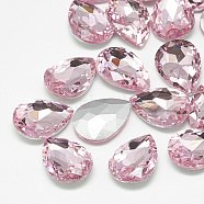 Pointed Back Glass Rhinestone Cabochons, Back Plated, Faceted, teardrop, Light Rose, 6x4x2.5mm(RGLA-T081-4x6mm-10)